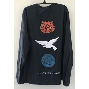 Parra Systems Corp Cat Bird Earth Navy Blue Long Sleeve T Shirt M 48"